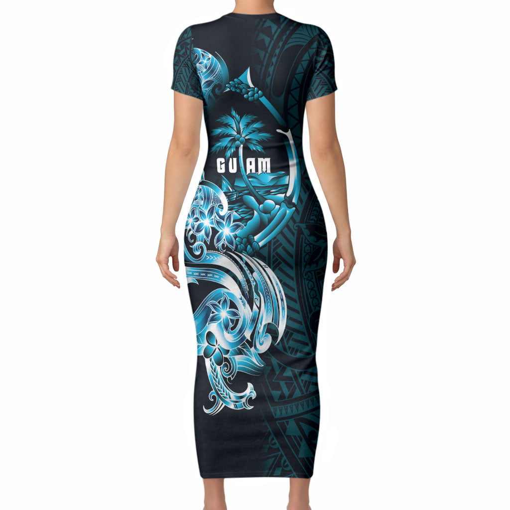 Asut Guam Chamorro Short Sleeve Bodycon Dress Guahan Seal Tattoo LT14 - Polynesian Pride