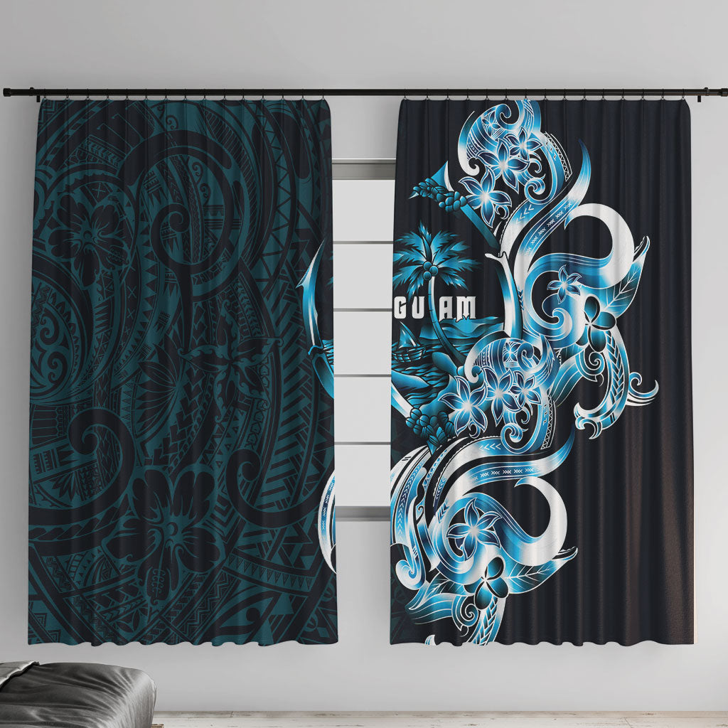 Asut Guam Chamorro Window Curtain Guahan Seal Tattoo LT14 With Hooks Blue - Polynesian Pride