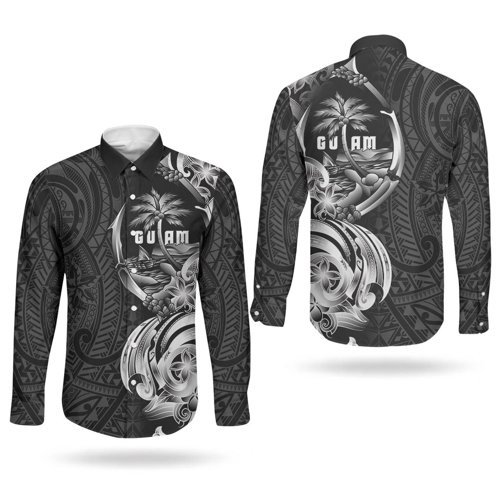 Attelong Guam Chamorro Couples Matching Off Shoulder Short Dress and Long Sleeve Button Shirt Guahan Seal Tattoo LT14 - Polynesian Pride