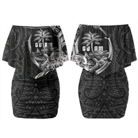 Attelong Guam Chamorro Couples Matching Off Shoulder Short Dress and Long Sleeve Button Shirt Guahan Seal Tattoo LT14 - Polynesian Pride