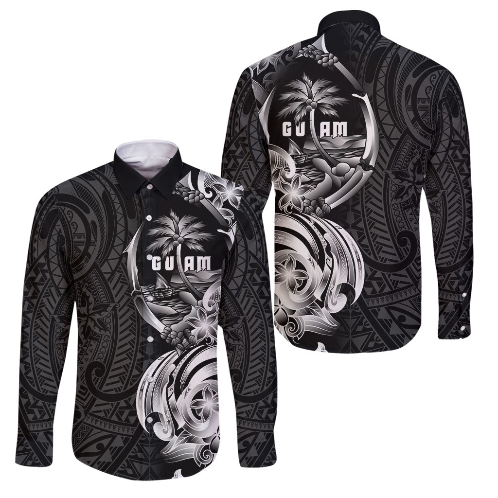 Attelong Guam Chamorro Family Matching Mermaid Dress and Hawaiian Shirt Guahan Seal Tattoo LT14 Dad's Shirt - Long Sleeve Black - Polynesian Pride