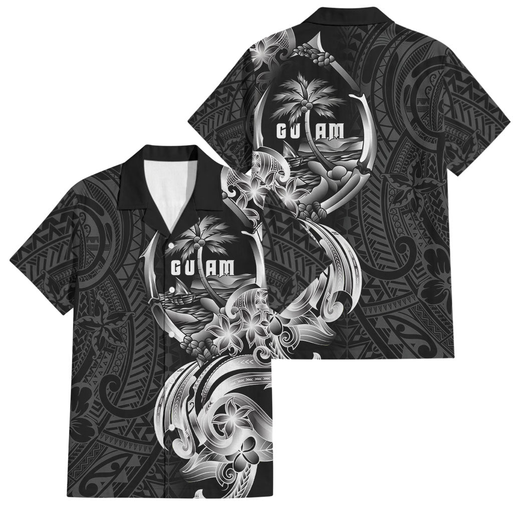 Attelong Guam Chamorro Family Matching Tank Maxi Dress and Hawaiian Shirt Guahan Seal Tattoo LT14 Dad's Shirt - Short Sleeve Black - Polynesian Pride