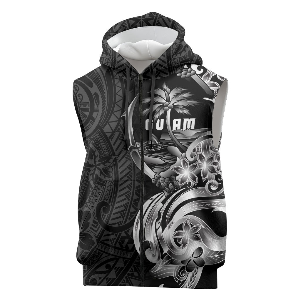Attelong Guam Chamorro Sleeveless Zip Hoodie Guahan Seal Tattoo LT14 Black - Polynesian Pride
