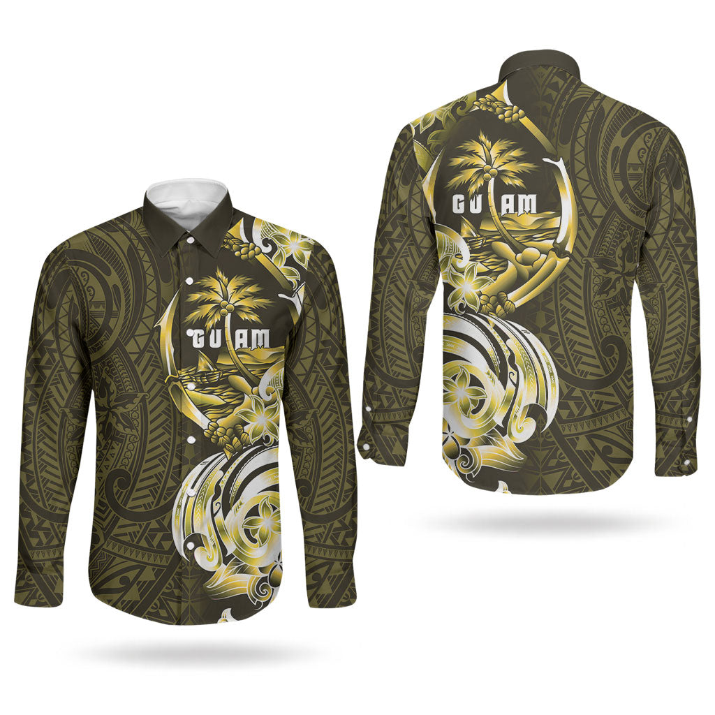 Amariyu Guam Chamorro Couples Matching Off The Shoulder Long Sleeve Dress and Long Sleeve Button Shirt Guahan Seal Tattoo LT14 - Polynesian Pride