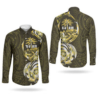 Amariyu Guam Chamorro Couples Matching Off The Shoulder Long Sleeve Dress and Long Sleeve Button Shirt Guahan Seal Tattoo LT14 - Polynesian Pride