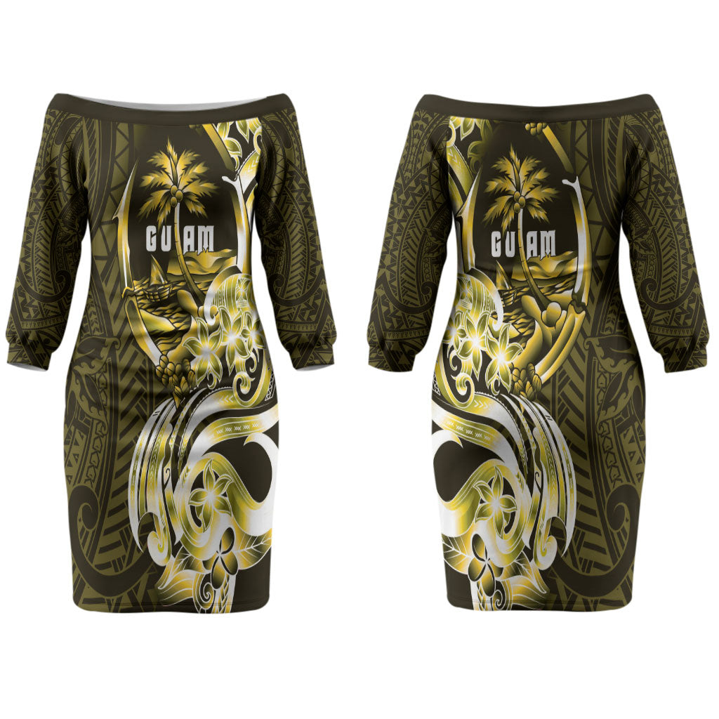 Amariyu Guam Chamorro Couples Matching Off The Shoulder Long Sleeve Dress and Long Sleeve Button Shirt Guahan Seal Tattoo LT14 - Polynesian Pride