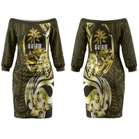 Amariyu Guam Chamorro Couples Matching Off The Shoulder Long Sleeve Dress and Long Sleeve Button Shirt Guahan Seal Tattoo LT14 - Polynesian Pride