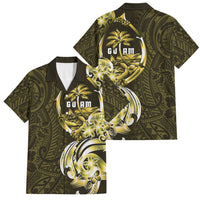 Amariyu Guam Chamorro Family Matching Off The Shoulder Long Sleeve Dress and Hawaiian Shirt Guahan Seal Tattoo LT14 Dad's Shirt - Short Sleeve Yellow - Polynesian Pride