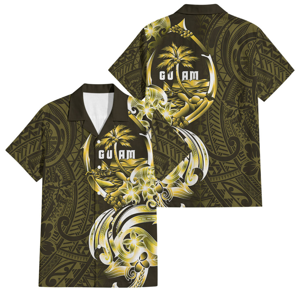 Amariyu Guam Chamorro Family Matching Short Sleeve Bodycon Dress and Hawaiian Shirt Guahan Seal Tattoo LT14 Dad's Shirt - Short Sleeve Yellow - Polynesian Pride