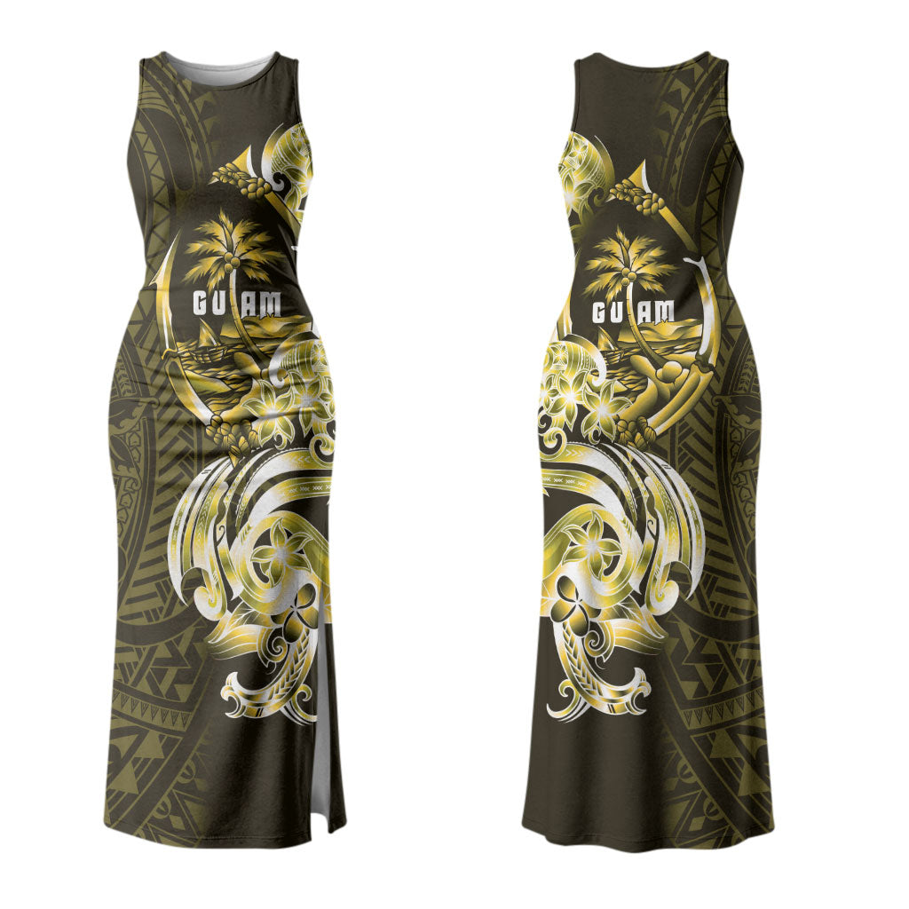 Amariyu Guam Chamorro Family Matching Tank Maxi Dress and Hawaiian Shirt Guahan Seal Tattoo LT14 Mom's Dress Yellow - Polynesian Pride