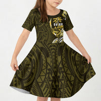 Amariyu Guam Chamorro Kid Short Sleeve Dress Guahan Seal Tattoo LT14 KID Yellow - Polynesian Pride