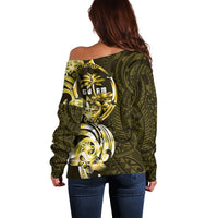 Amariyu Guam Chamorro Off Shoulder Sweater Guahan Seal Tattoo LT14 - Polynesian Pride