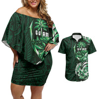 Betde Guam Chamorro Couples Matching Off Shoulder Short Dress and Hawaiian Shirt Guahan Seal Tattoo LT14 Green - Polynesian Pride