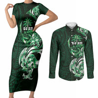 Betde Guam Chamorro Couples Matching Short Sleeve Bodycon Dress and Long Sleeve Button Shirt Guahan Seal Tattoo LT14 Green - Polynesian Pride