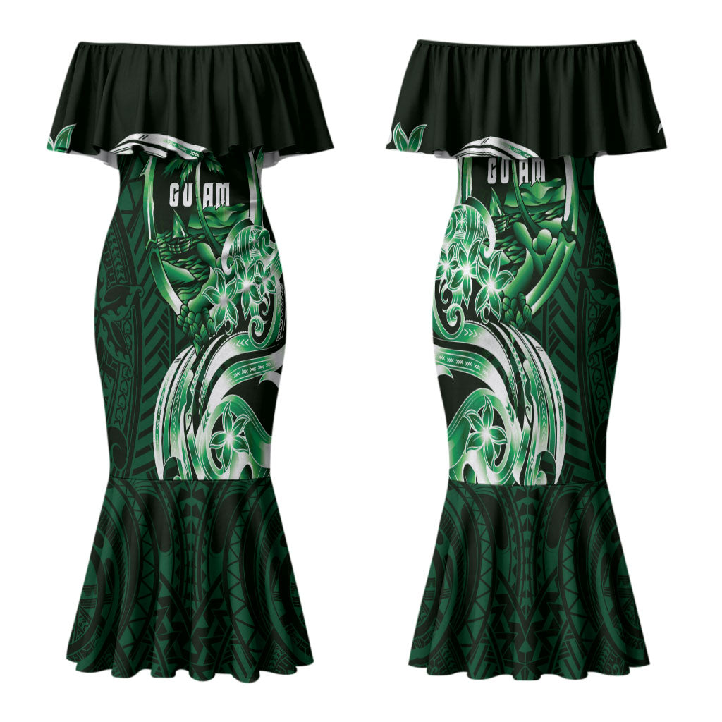 Betde Guam Chamorro Family Matching Mermaid Dress and Hawaiian Shirt Guahan Seal Tattoo LT14 Mom's Dress Green - Polynesian Pride
