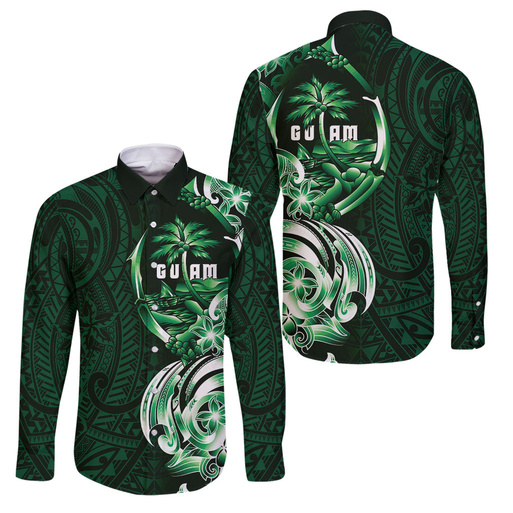Betde Guam Chamorro Family Matching Mermaid Dress and Hawaiian Shirt Guahan Seal Tattoo LT14 Dad's Shirt - Long Sleeve Green - Polynesian Pride
