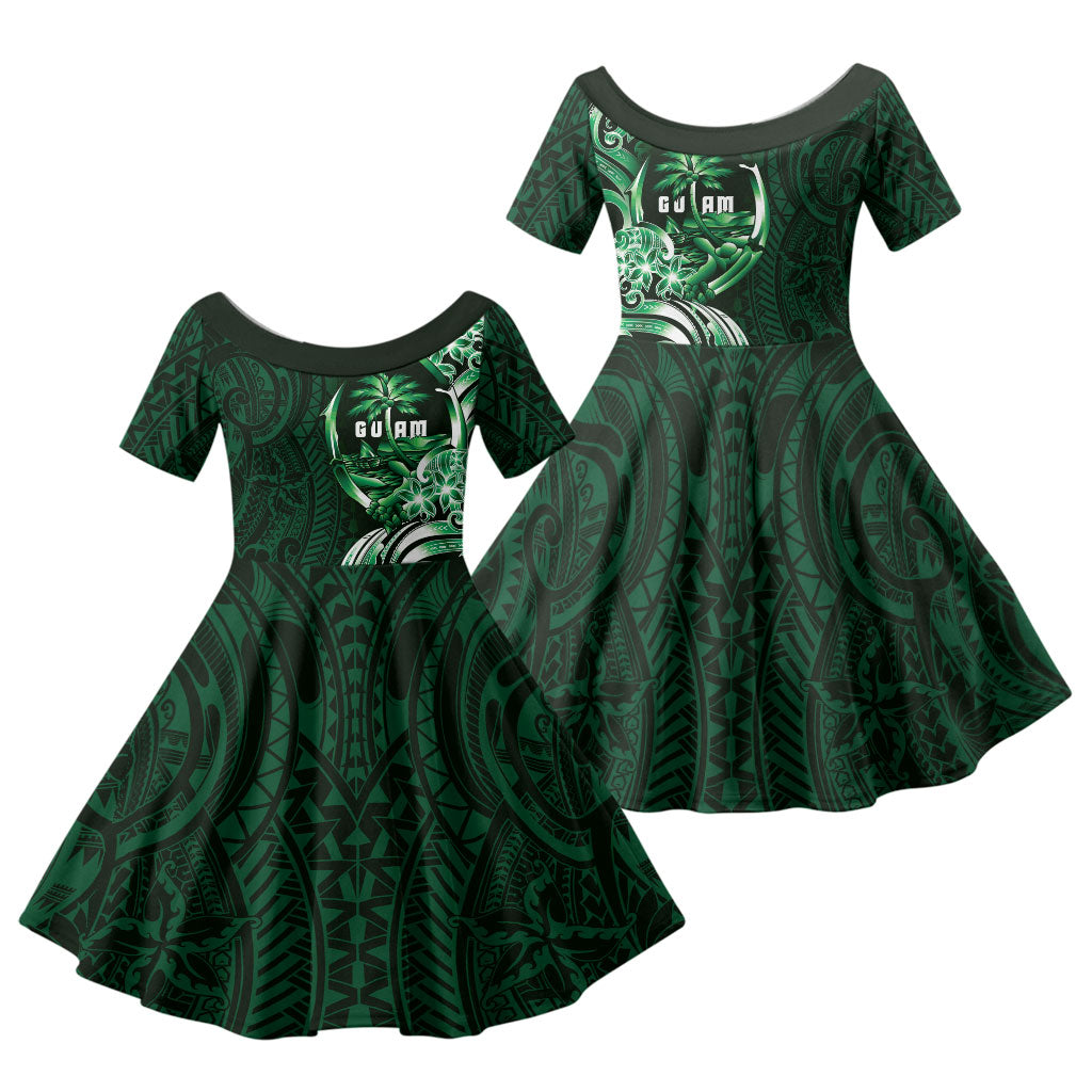 Betde Guam Chamorro Family Matching Mermaid Dress and Hawaiian Shirt Guahan Seal Tattoo LT14 Daughter's Dress Green - Polynesian Pride