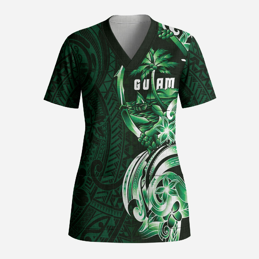 Betde Guam Chamorro Scrub Top Guahan Seal Tattoo LT14 Adult Green - Polynesian Pride