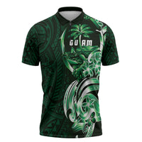 Betde Guam Chamorro Zipper Polo Shirt Guahan Seal Tattoo LT14 Green - Polynesian Pride