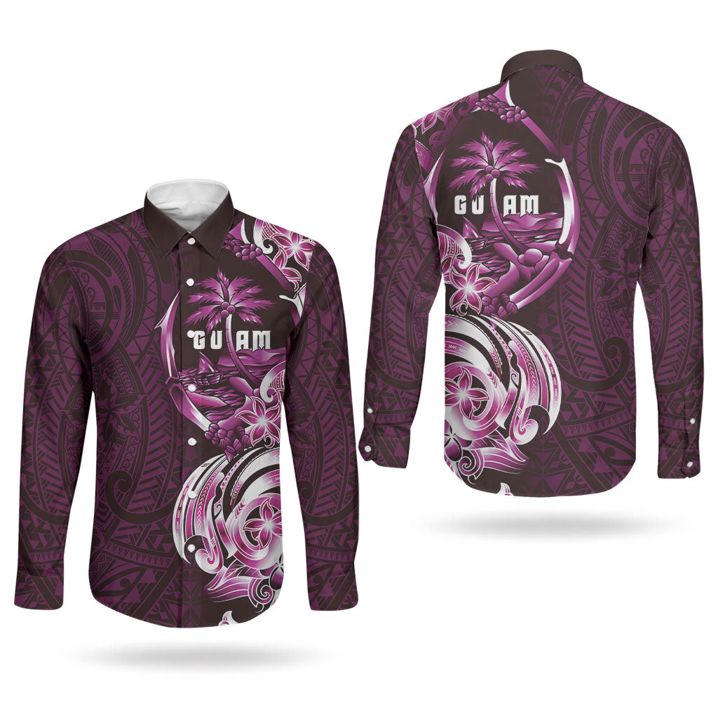 Kulot Di Rosa Guam Chamorro Couples Matching Off Shoulder Maxi Dress and Long Sleeve Button Shirt Guahan Seal Tattoo LT14 - Polynesian Pride