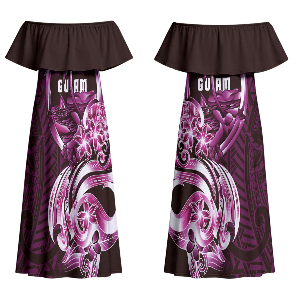 Kulot Di Rosa Guam Chamorro Couples Matching Off Shoulder Maxi Dress and Long Sleeve Button Shirt Guahan Seal Tattoo LT14 - Polynesian Pride