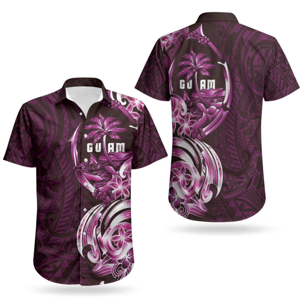 Kulot Di Rosa Guam Chamorro Couples Matching Off Shoulder Short Dress and Hawaiian Shirt Guahan Seal Tattoo LT14 - Polynesian Pride