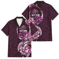 Kulot Di Rosa Guam Chamorro Family Matching Long Sleeve Bodycon Dress and Hawaiian Shirt Guahan Seal Tattoo LT14 Dad's Shirt - Short Sleeve Pink - Polynesian Pride