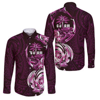 Kulot Di Rosa Guam Chamorro Family Matching Off The Shoulder Long Sleeve Dress and Hawaiian Shirt Guahan Seal Tattoo LT14 Dad's Shirt - Long Sleeve Pink - Polynesian Pride