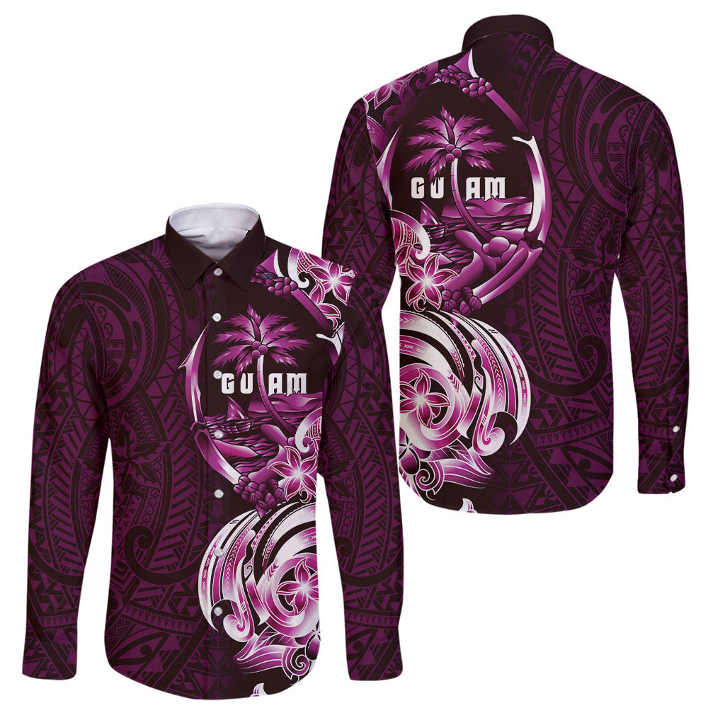 Kulot Di Rosa Guam Chamorro Family Matching Off Shoulder Maxi Dress and Hawaiian Shirt Guahan Seal Tattoo LT14 Dad's Shirt - Long Sleeve Pink - Polynesian Pride