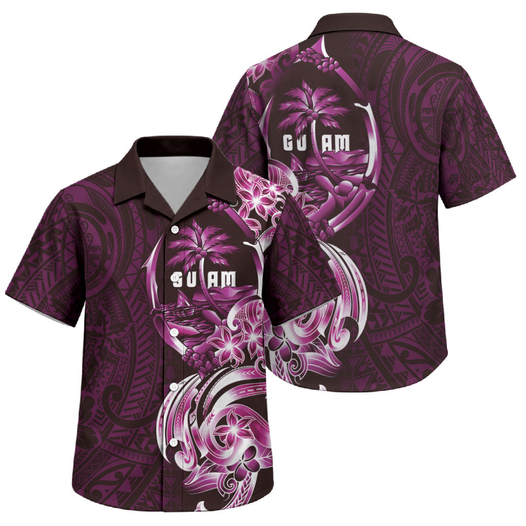 Kulot Di Rosa Guam Chamorro Family Matching Off Shoulder Maxi Dress and Hawaiian Shirt Guahan Seal Tattoo LT14 Son's Shirt Pink - Polynesian Pride
