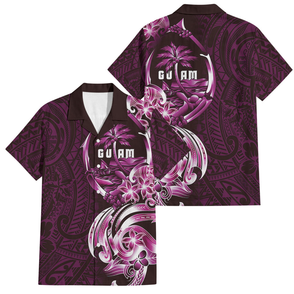 Kulot Di Rosa Guam Chamorro Family Matching Short Sleeve Bodycon Dress and Hawaiian Shirt Guahan Seal Tattoo LT14 Dad's Shirt - Short Sleeve Pink - Polynesian Pride