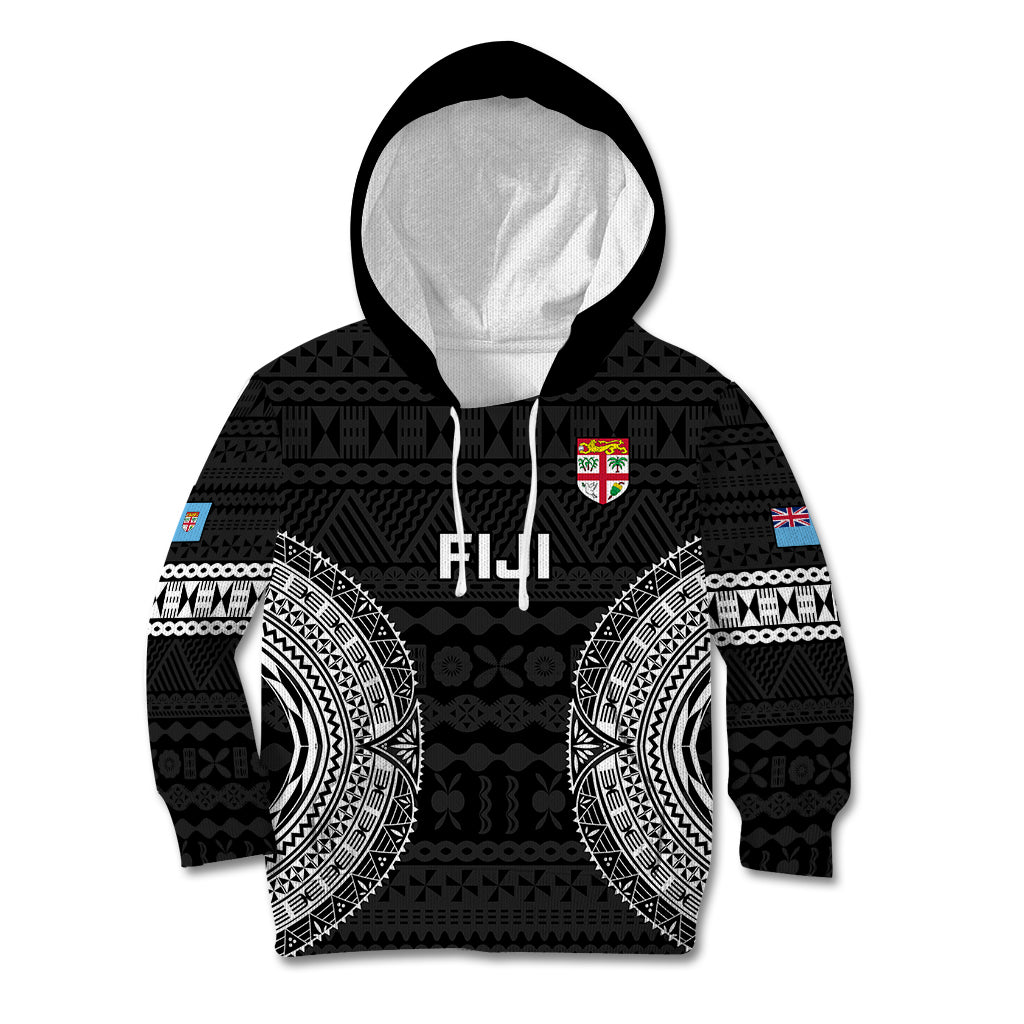 Fiji Rugby Kid Hoodie 2023 Fijian Tapa Pattern World Cup Black LT14 Black - Polynesian Pride