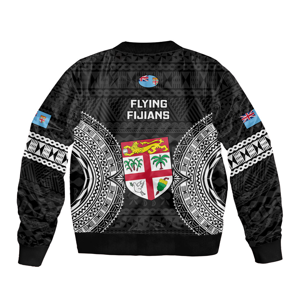 Fiji Rugby Sleeve Zip Bomber Jacket 2023 Fijian Tapa Pattern World Cup Black LT14 - Polynesian Pride