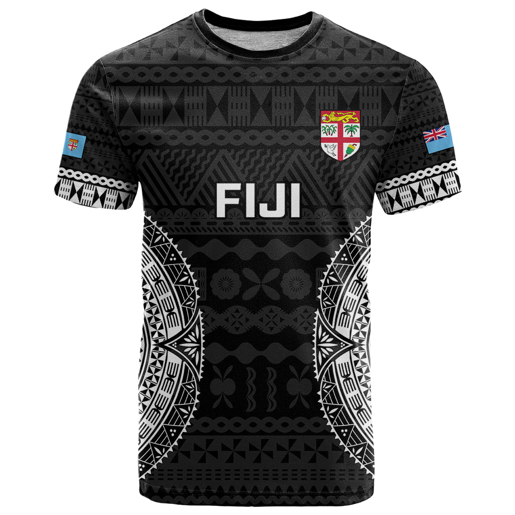 Fiji Rugby T Shirt 2023 Fijian Tapa Pattern World Cup Black LT14 Black - Polynesian Pride