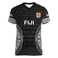 Fiji Rugby Women V Neck T Shirt 2023 Fijian Tapa Pattern World Cup Black LT14 Female Black - Polynesian Pride