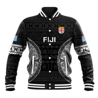 Custom Fiji Rugby Baseball Jacket 2023 Fijian Tapa Pattern World Cup Black LT14 Unisex Black - Polynesian Pride