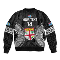 Custom Fiji Rugby Bomber Jacket 2023 Fijian Tapa Pattern World Cup Black LT14 - Polynesian Pride