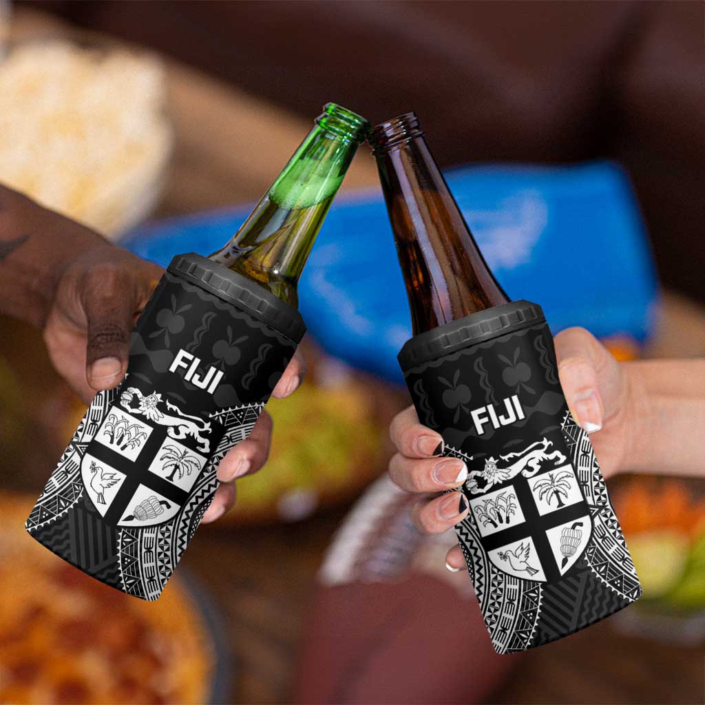Fiji Rugby 4 in 1 Can Cooler Tumbler Fijian Tapa Pattern World Cup Black