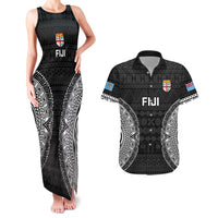 Custom Fiji Rugby Couples Matching Tank Maxi Dress and Hawaiian Shirt 2023 Fijian Tapa Pattern World Cup Black LT14 Black - Polynesian Pride