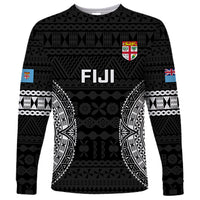 Custom Fiji Rugby Long Sleeve Shirt 2023 Fijian Tapa Pattern World Cup Black LT14 Unisex Black - Polynesian Pride