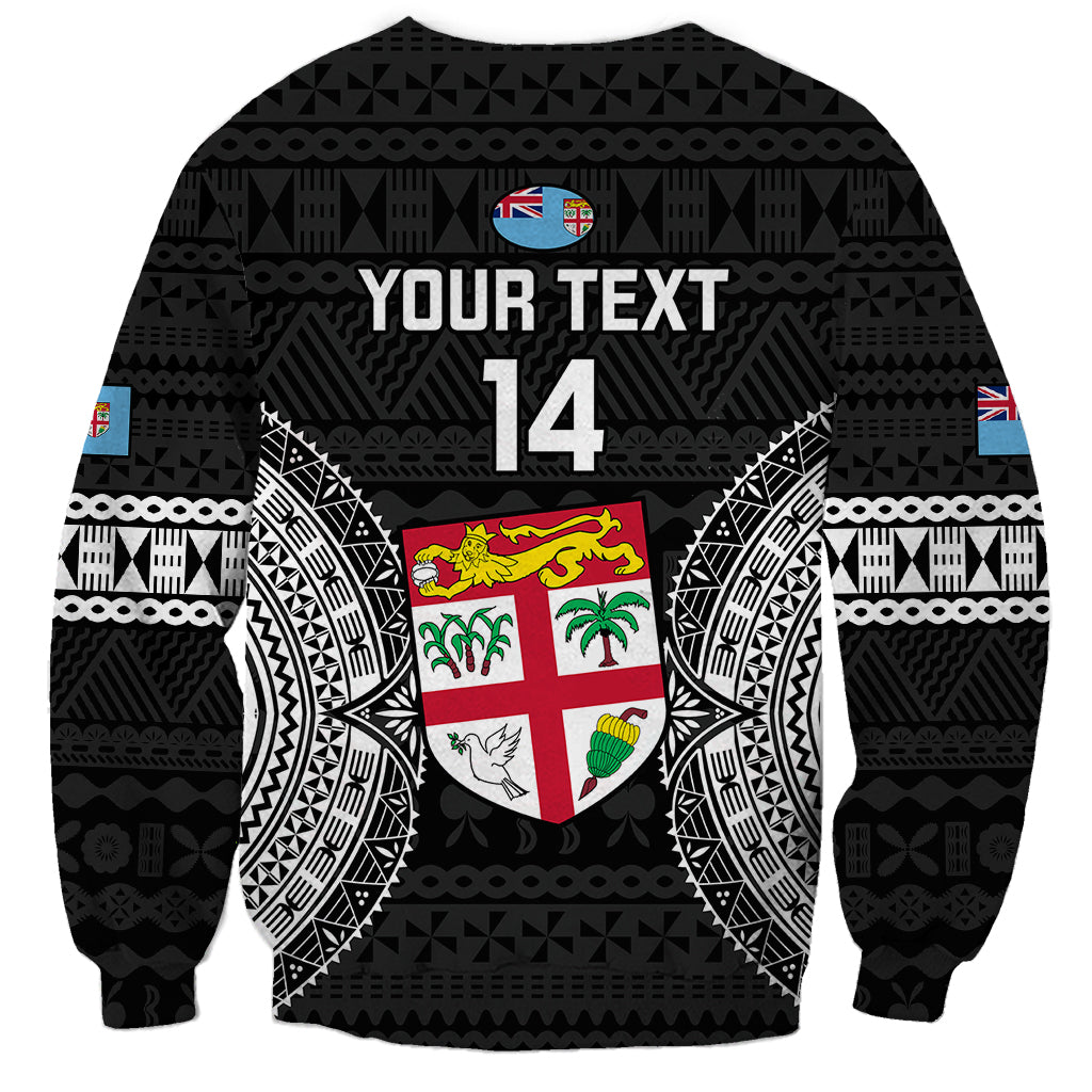 Custom Fiji Rugby Sweatshirt 2023 Fijian Tapa Pattern World Cup Black LT14 - Polynesian Pride