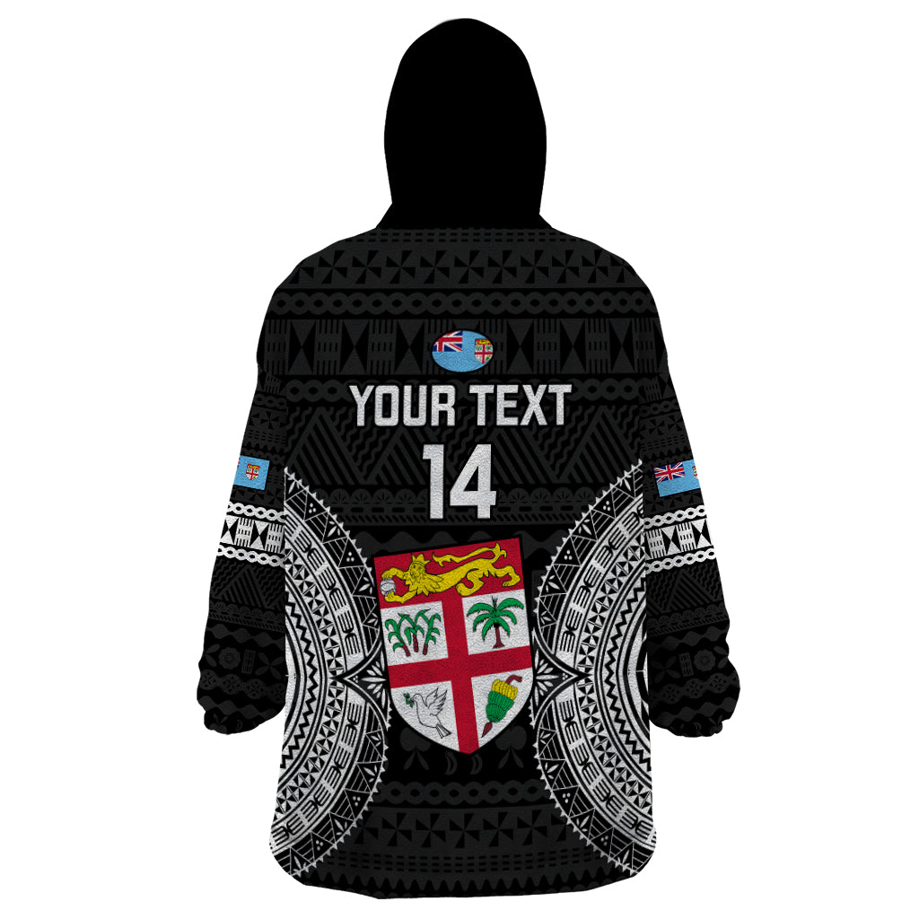 Custom Fiji Rugby Wearable Blanket Hoodie 2023 Fijian Tapa Pattern World Cup Black LT14 - Polynesian Pride