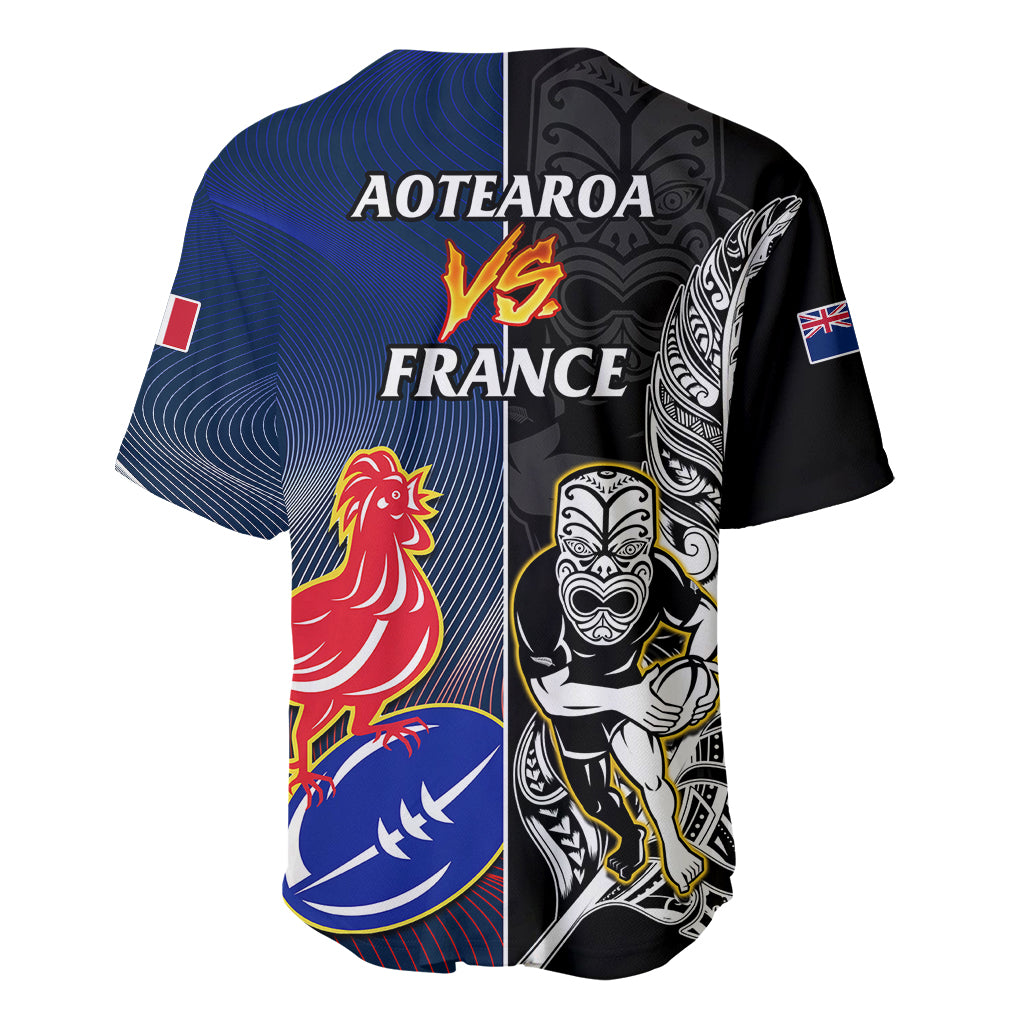 New Zealand And France Rugby Baseball Jersey All Black With Les Bleus Together 2023 World Cup LT14 - Polynesian Pride