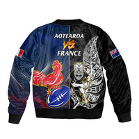 New Zealand And France Rugby Bomber Jacket All Black With Les Bleus Together 2023 World Cup LT14 - Polynesian Pride