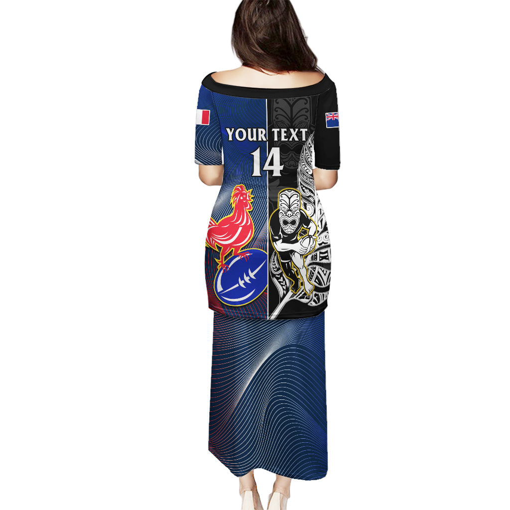 Custom New Zealand And France Rugby Puletasi All Black With Les Bleus Together 2023 World Cup LT14 - Polynesian Pride