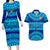 Personalised Fiji Couples Matching Long Sleeve Bodycon Dress and Hawaiian Shirt Unique Fijian Tapa Pattern With Coat Of Arms LT14 Blue - Polynesian Pride