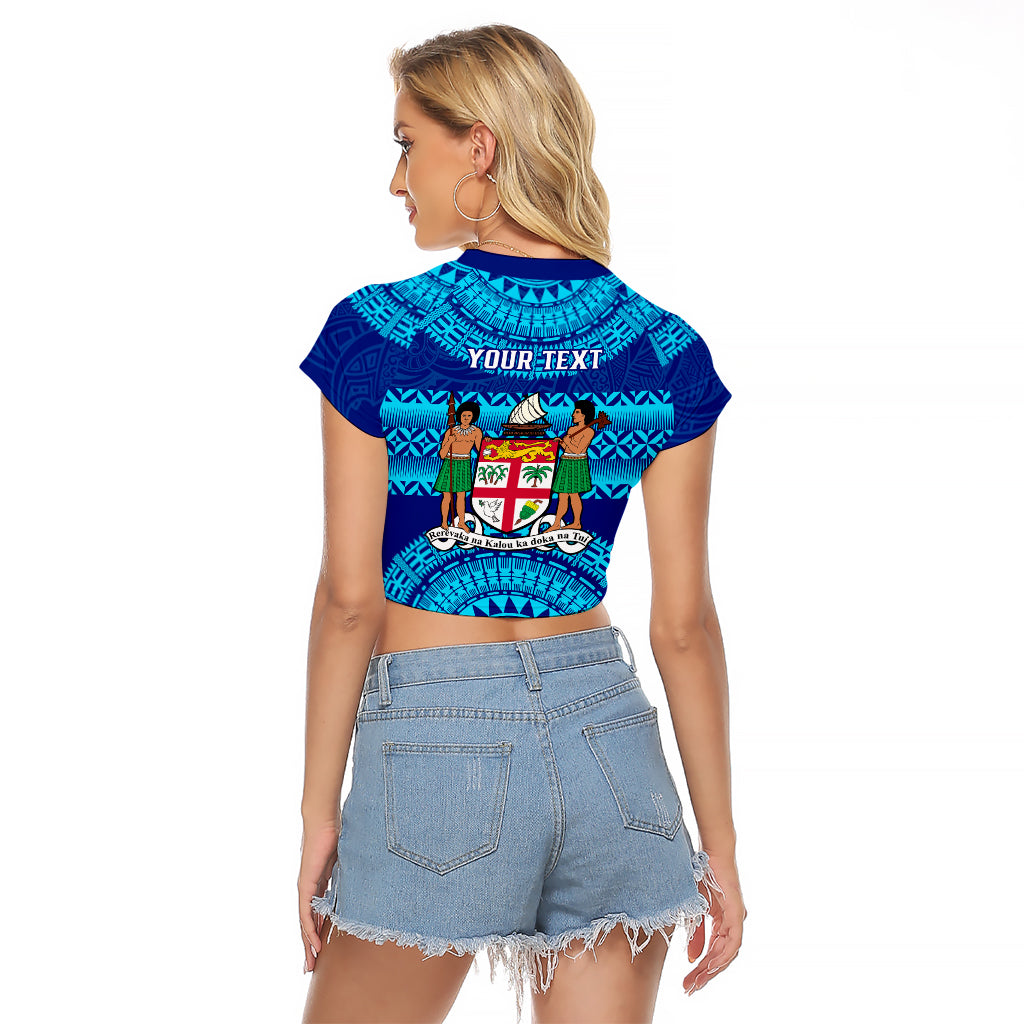 Personalised Fiji Raglan Cropped T Shirt Unique Fijian Tapa Pattern With Coat Of Arms LT14 - Polynesian Pride