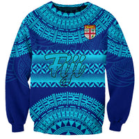 Personalised Fiji Sweatshirt Unique Fijian Tapa Pattern With Coat Of Arms LT14 Unisex Blue - Polynesian Pride