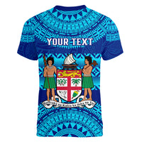 Personalised Fiji Women V Neck T Shirt Unique Fijian Tapa Pattern With Coat Of Arms LT14 - Polynesian Pride