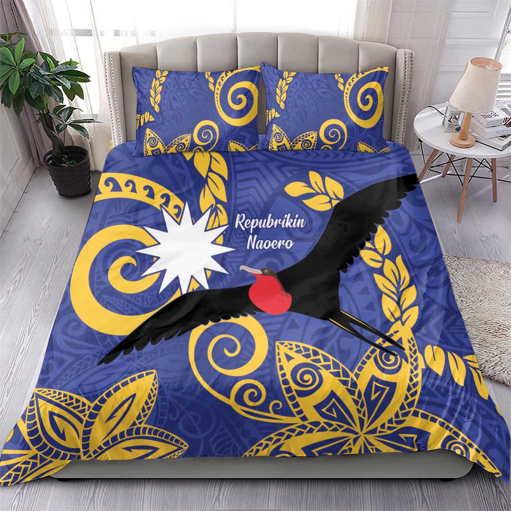 Nauru Angam Day Bedding Set Naoero Frigate Bird Polynesian Pattern